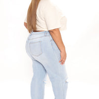Beat Me To It Straight Leg Jeans - Light Blue Wash