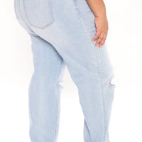 Beat Me To It Straight Leg Jeans - Light Blue Wash