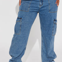Tall Don't You Worry Wide Leg Cargo Jeans - Medium Blue Wash