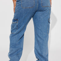 Tall Don't You Worry Wide Leg Cargo Jeans - Medium Blue Wash