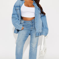 V Nice To Meet You Straight Leg Jeans - Light Blue Wash