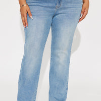 V Nice To Meet You Straight Leg Jeans - Light Blue Wash
