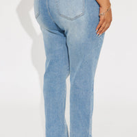 V Nice To Meet You Straight Leg Jeans - Light Blue Wash