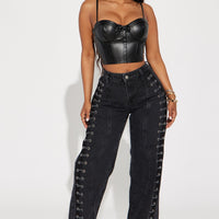 Mind Games Lace Up Non Stretch Straight Leg Jean - Black Wash