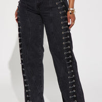 Mind Games Lace Up Non Stretch Straight Leg Jean - Black Wash