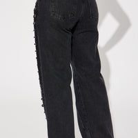 Mind Games Lace Up Non Stretch Straight Leg Jean - Black Wash