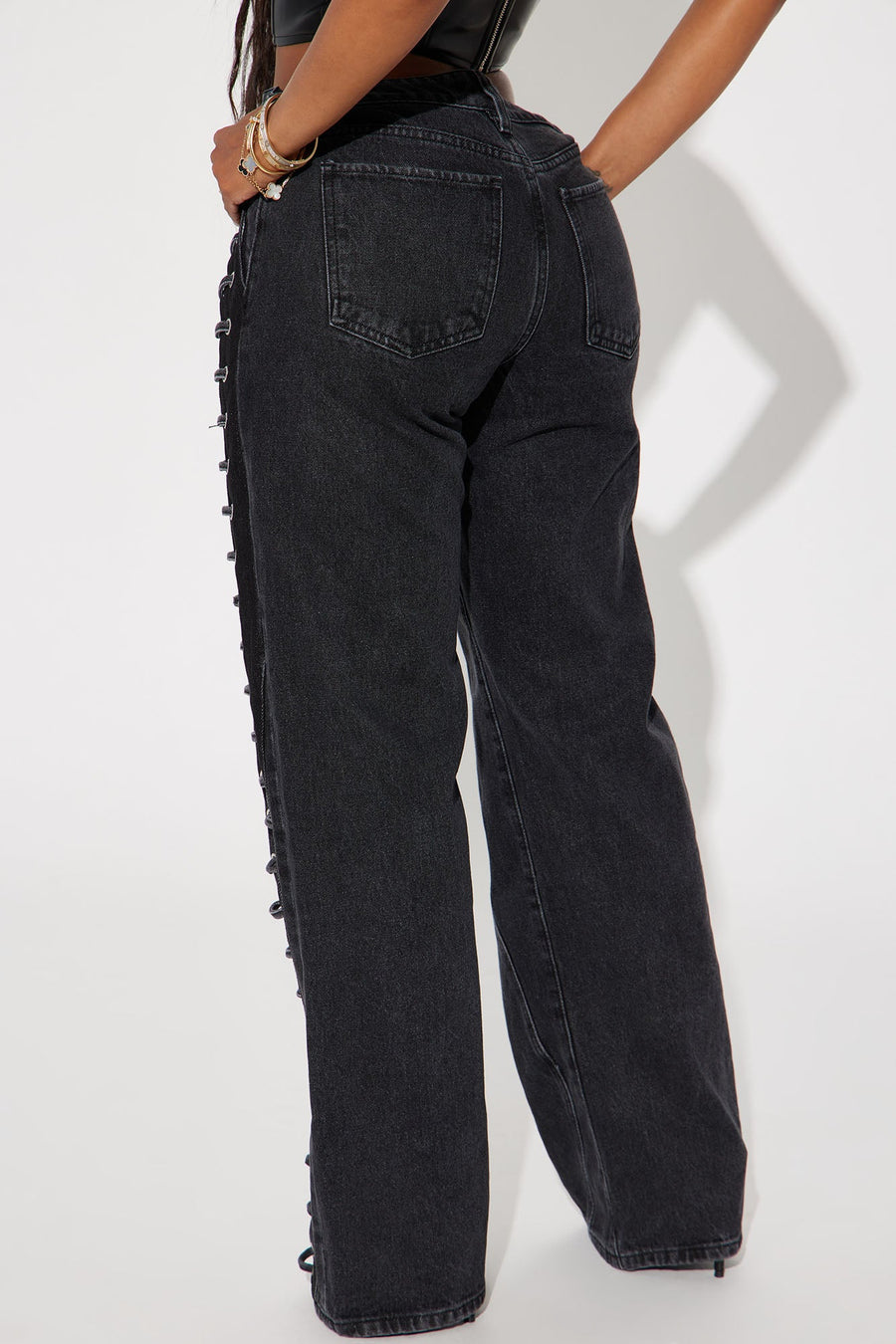Mind Games Lace Up Non Stretch Straight Leg Jean - Black Wash