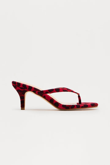 Ambere Leopard Print Thong Mules - Red/combo