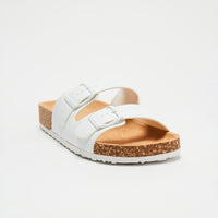 Adriana Buckle Slides - White