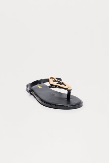 Billini Hardware Faux Leather Flip Flops - Black