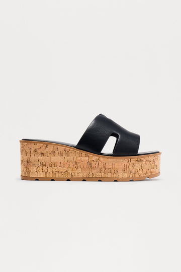 Aylin Cork Platform Wedges - Black