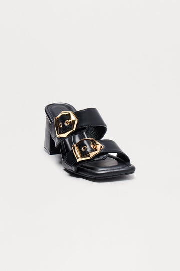Avani Buckle Mules - Black