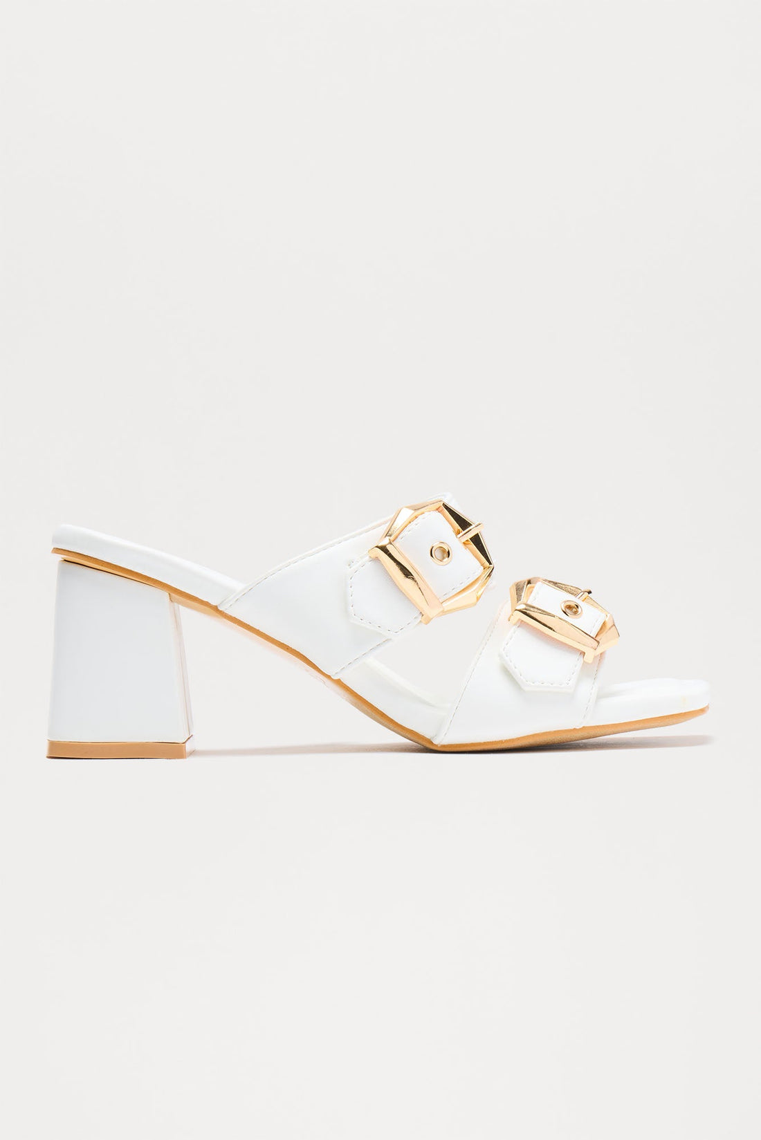 Avani Buckle Mules - White