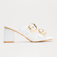 Avani Buckle Mules - White