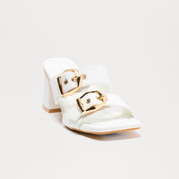 Avani Buckle Mules - White