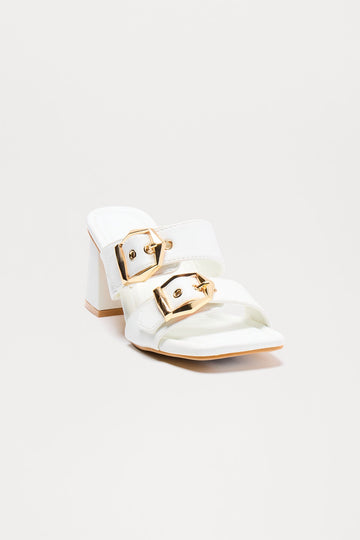 Avani Buckle Mules - White