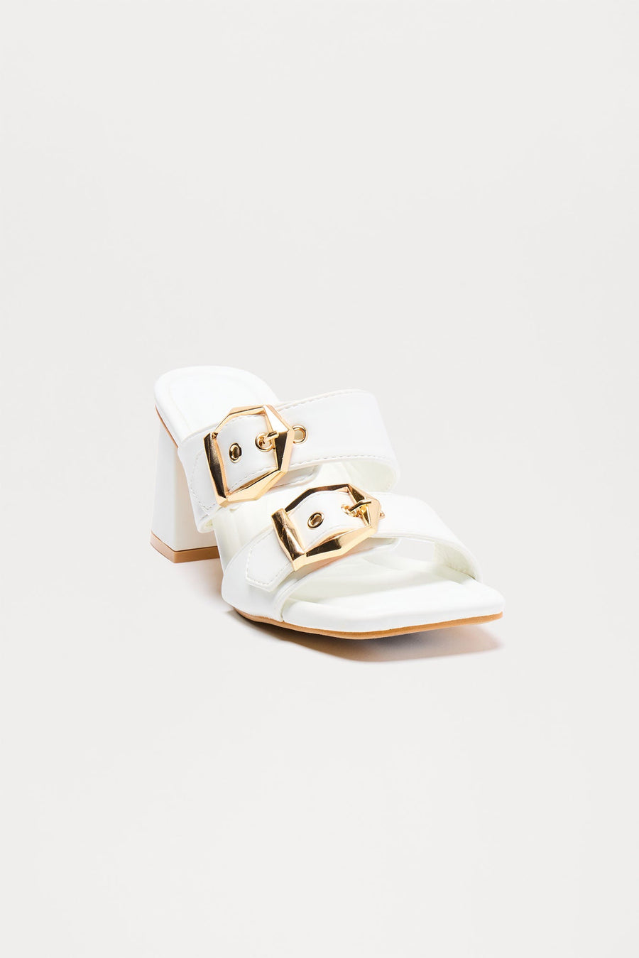 Avani Buckle Mules - White