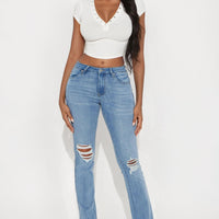 Tall Jessie Mid Rise Distressed Bootcut Jean - Light Blue Wash