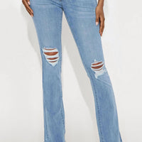 Tall Jessie Mid Rise Distressed Bootcut Jean - Light Blue Wash