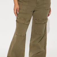 Here We Go Mid Rise Cargo Jean - Olive