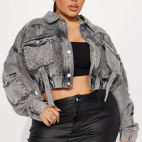 Heart Still Beating Denim Utility Jacket - Acid Wash Black
