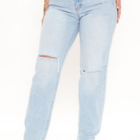 90's Nostalgia Straight Leg Jeans - Light Blue Wash