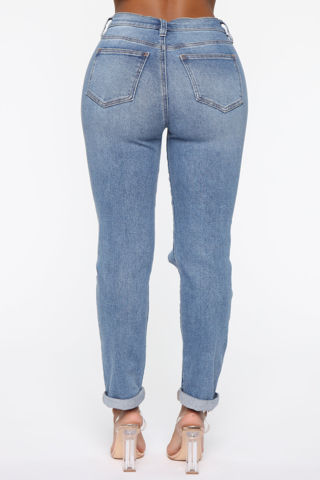 Need A New High Rise Mom Jeans - Medium Blue Wash