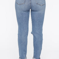 Need A New High Rise Mom Jeans - Medium Blue Wash