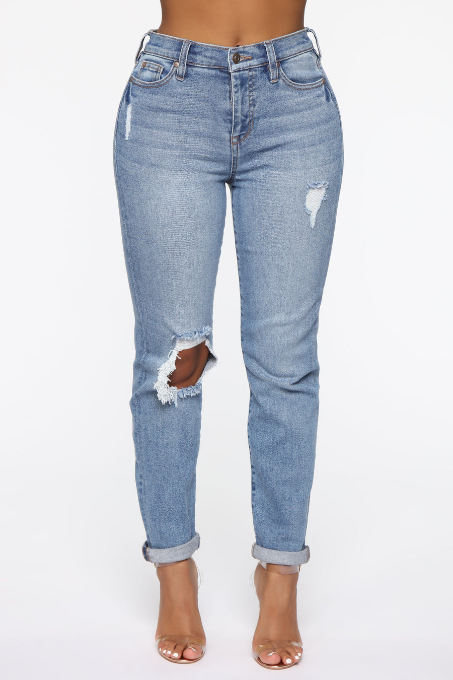 Need A New High Rise Mom Jeans - Medium Blue Wash