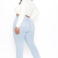 Favorite Getaway Destroyed Straight Leg Jeans - Light Blue Wash