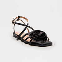 Beth Flower Sandals - Black