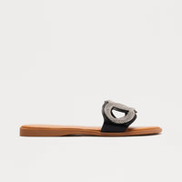 Ample Rhinestone Slip On Sandals - Black