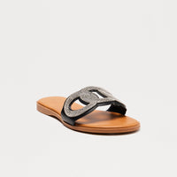 Ample Rhinestone Slip On Sandals - Black