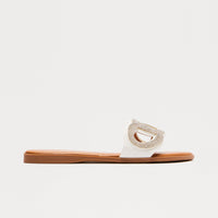Ample Rhinestone Slip On Sandals - White