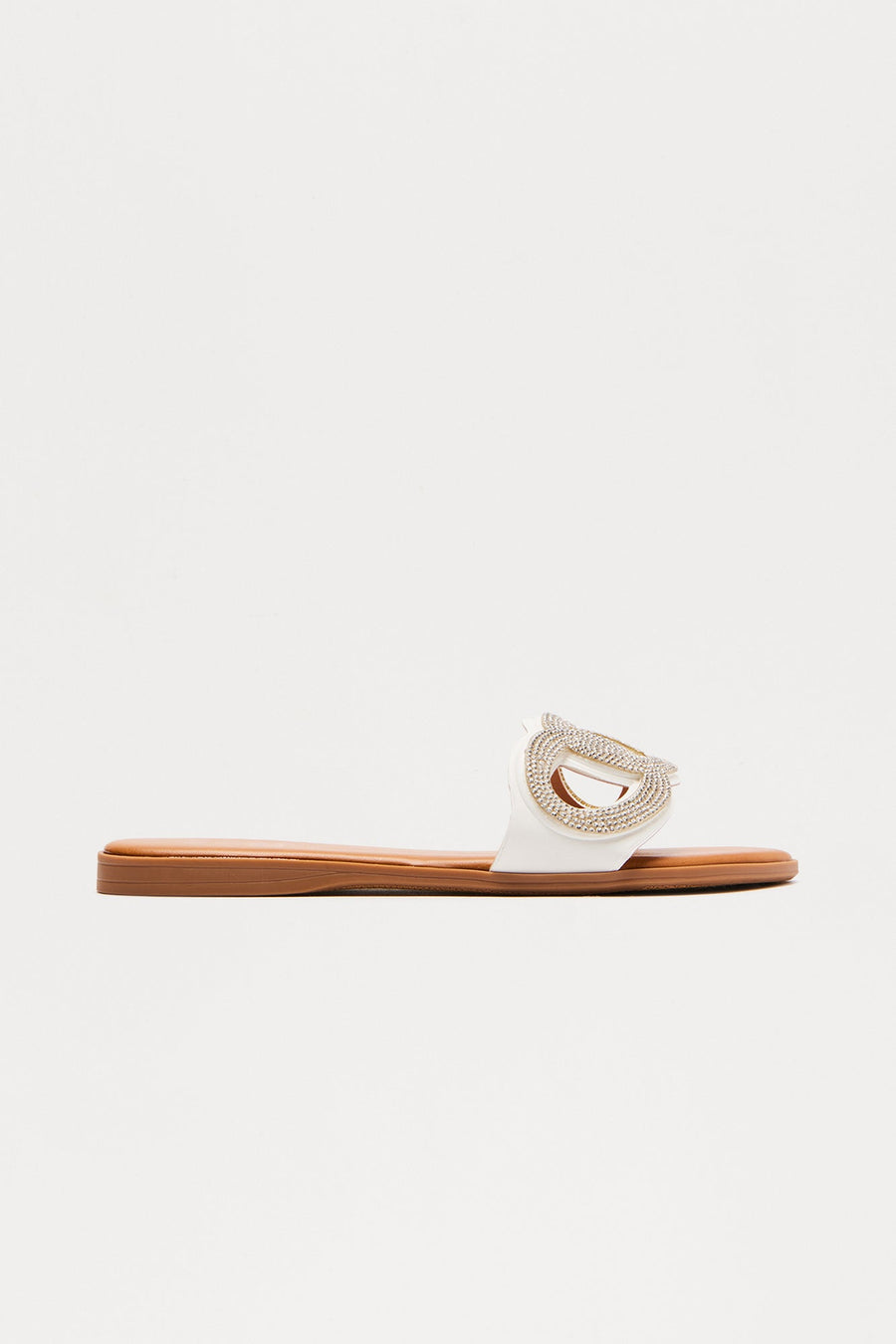 Ample Rhinestone Slip On Sandals - White