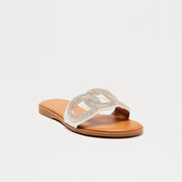 Ample Rhinestone Slip On Sandals - White
