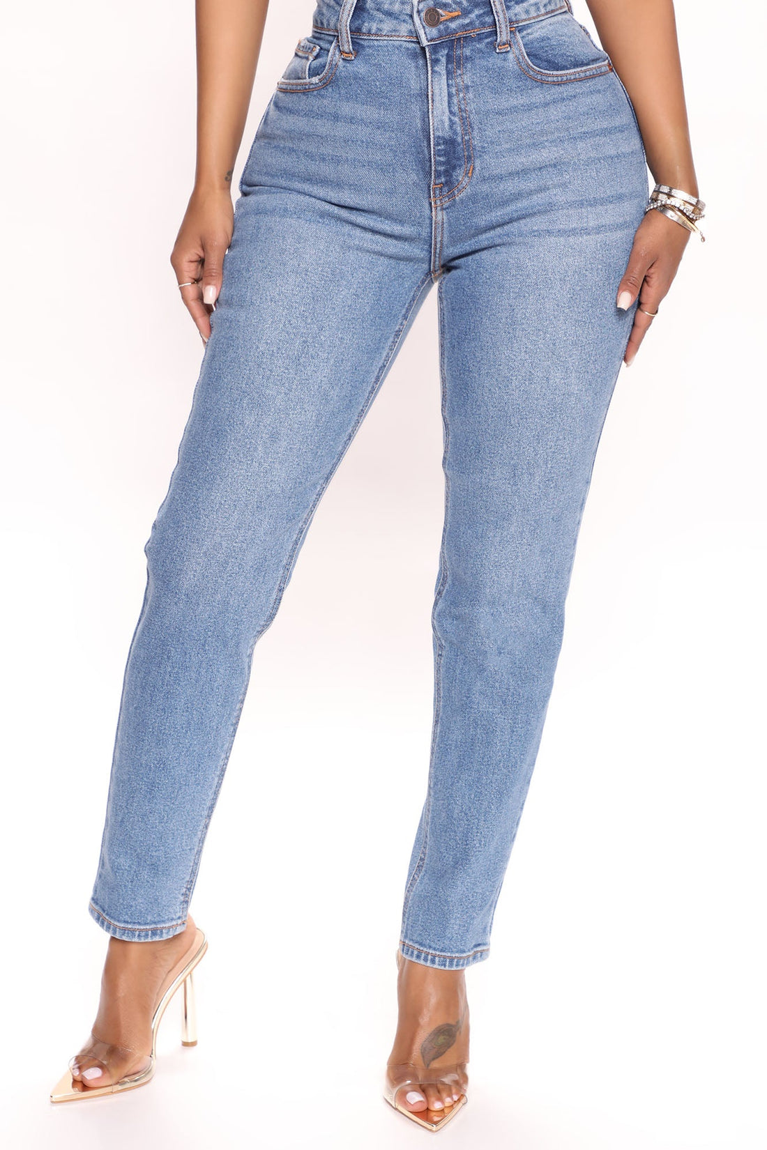 Summer Sky High Waist Slim Straight Leg Jeans - Medium Wash
