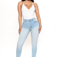Alexa High Rise Booty Lifter Skinny Jeans - Light Blue Wash