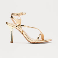 Bebe Lock Patent Heels - Gold
