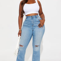 Tall Luxurious Distressed Super Stretch Flare Jeans - Medium Blue Wash