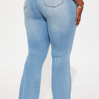 Tall Luxurious Distressed Super Stretch Flare Jeans - Medium Blue Wash