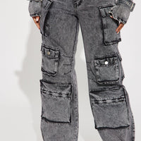 Billie Low Slung Cargo Jeans - Acid Wash Black