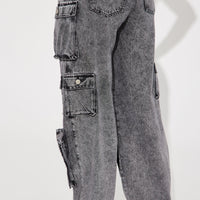 Billie Low Slung Cargo Jeans - Acid Wash Black