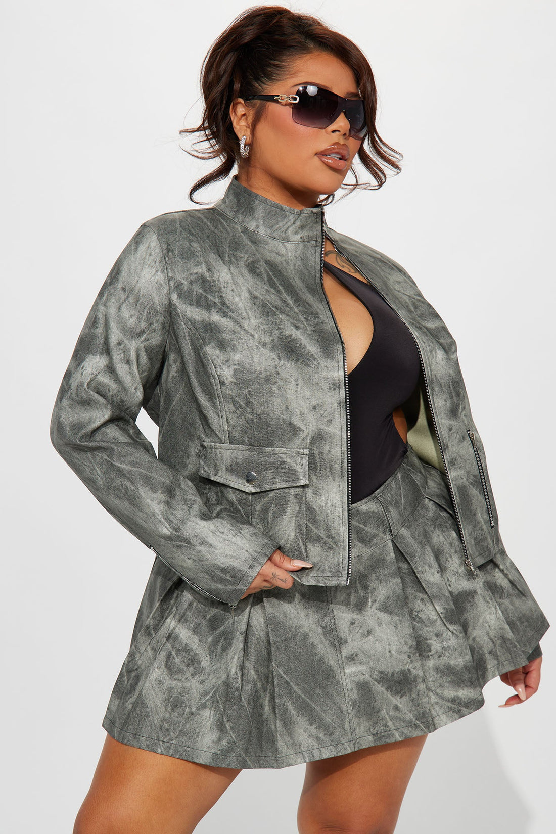 Babe Alert Faux Leather Jacket - Charcoal/combo