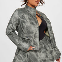 Babe Alert Faux Leather Jacket - Charcoal/combo