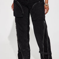 Got It All Non Stretch Zip Cargo Jean - Black Wash