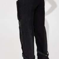 Got It All Non Stretch Zip Cargo Jean - Black Wash
