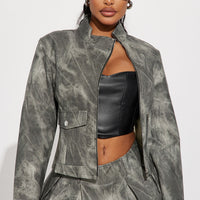 Babe Alert Faux Leather Jacket - Charcoal/combo