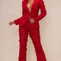 Denise Embroidered Blazer - Red