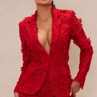 Denise Embroidered Blazer - Red
